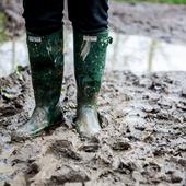 wellies in a puddle